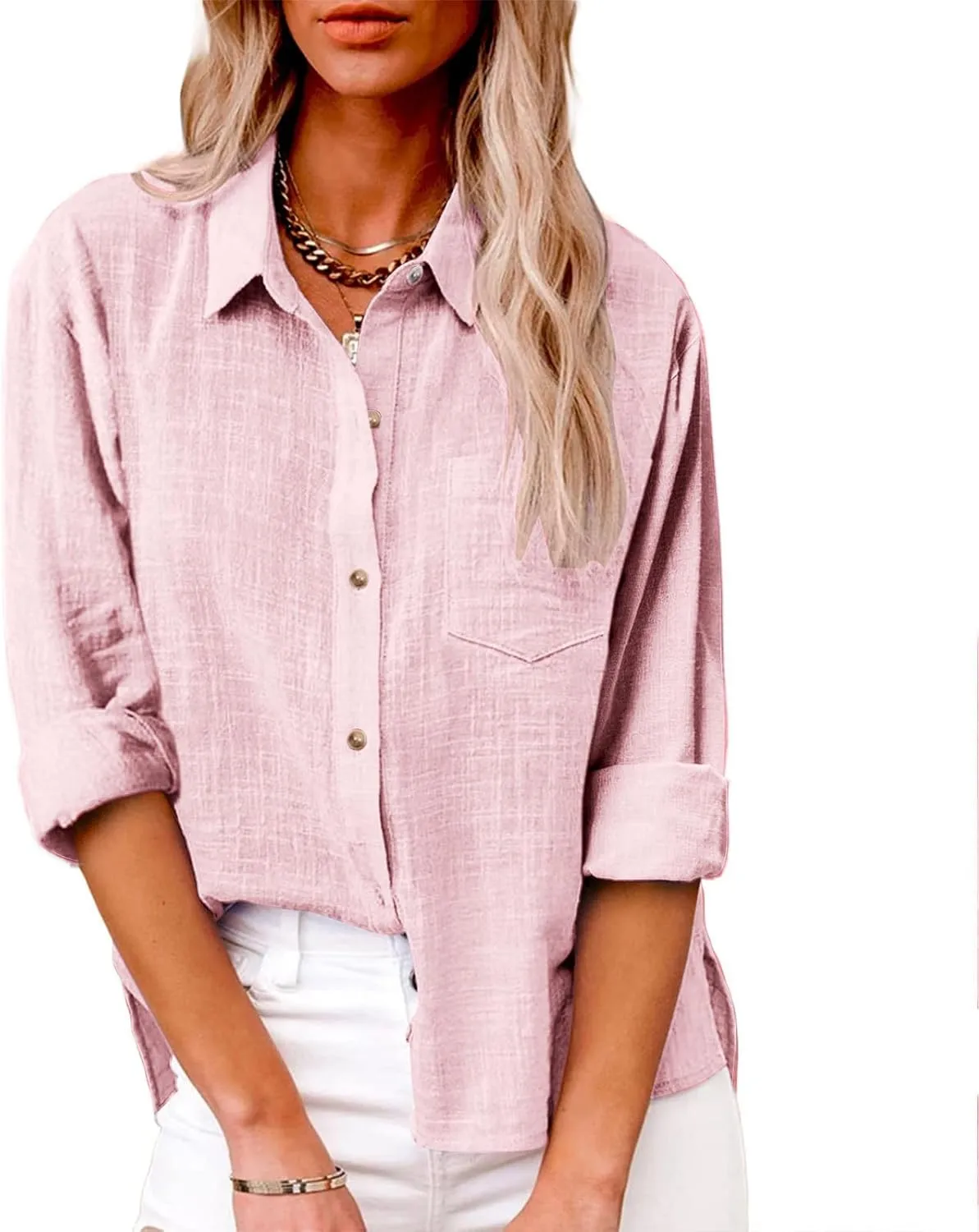 SMIDOW Womens Cotton Linen Button Down Shirt