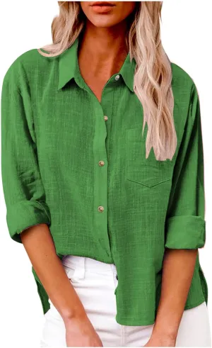 SMIDOW Womens Cotton Linen Button Down Shirt