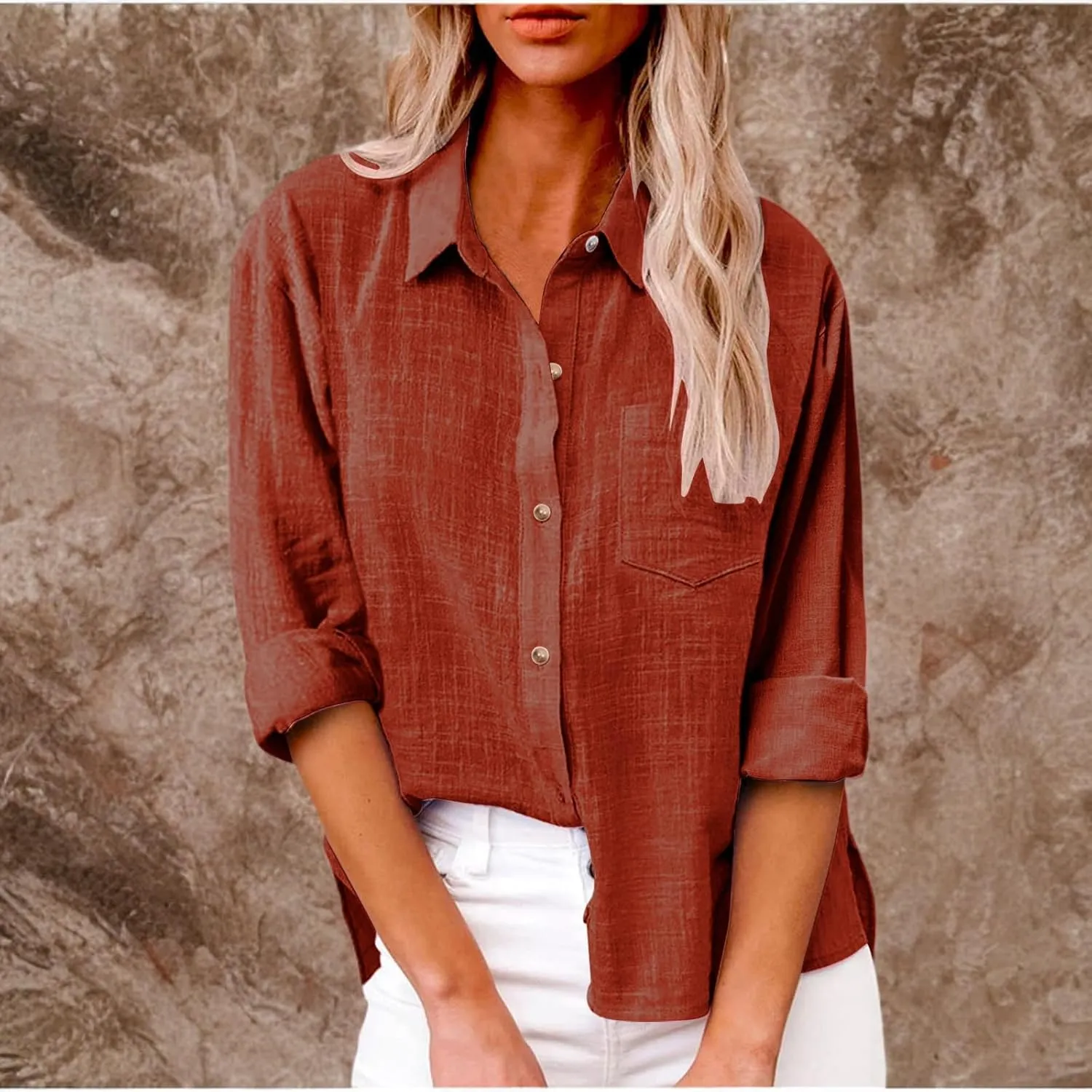 SMIDOW Womens Cotton Linen Button Down Shirt