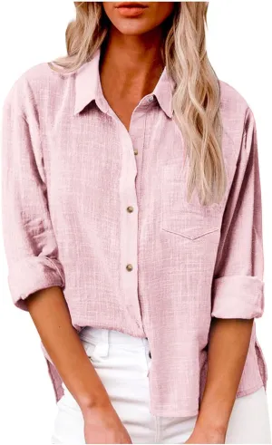 SMIDOW Womens Cotton Linen Button Down Shirt