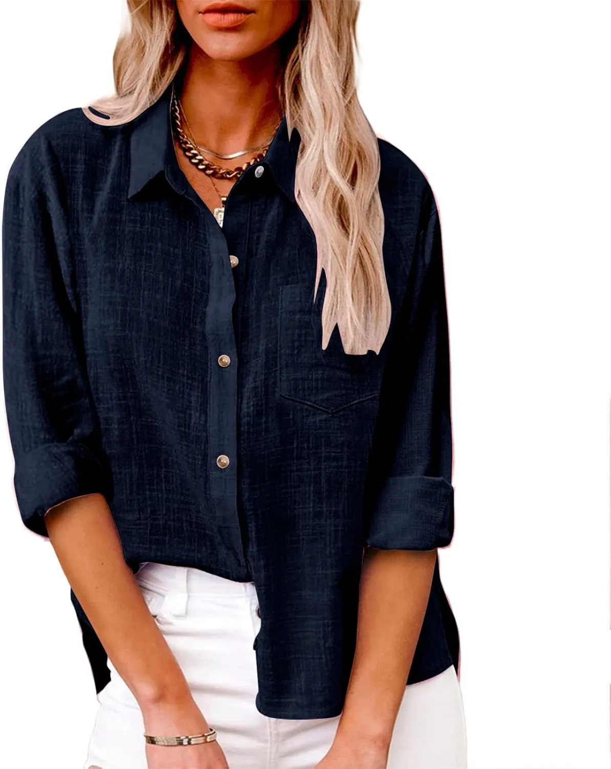 SMIDOW Womens Cotton Linen Button Down Shirt