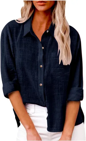 SMIDOW Womens Cotton Linen Button Down Shirt