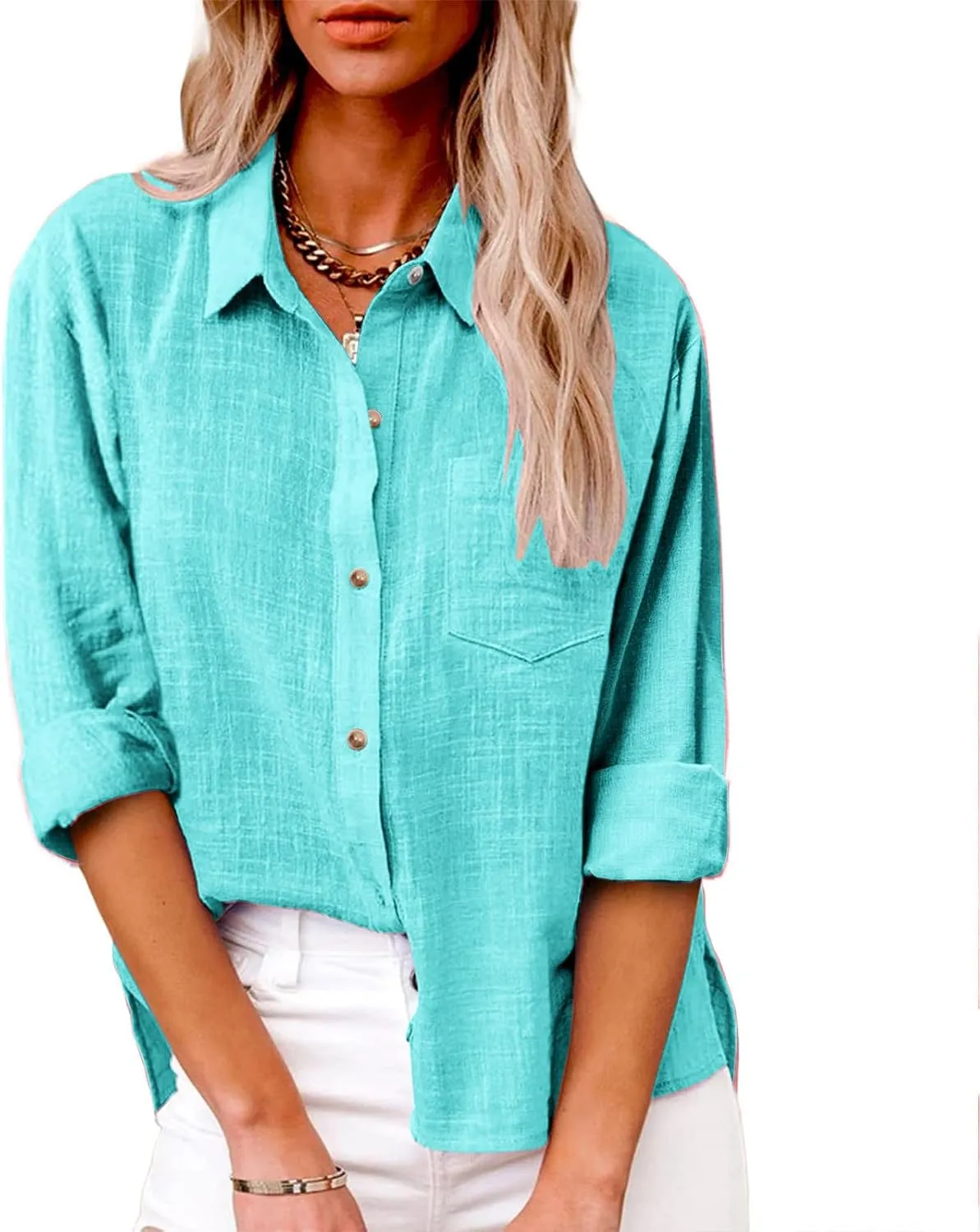 SMIDOW Womens Cotton Linen Button Down Shirt