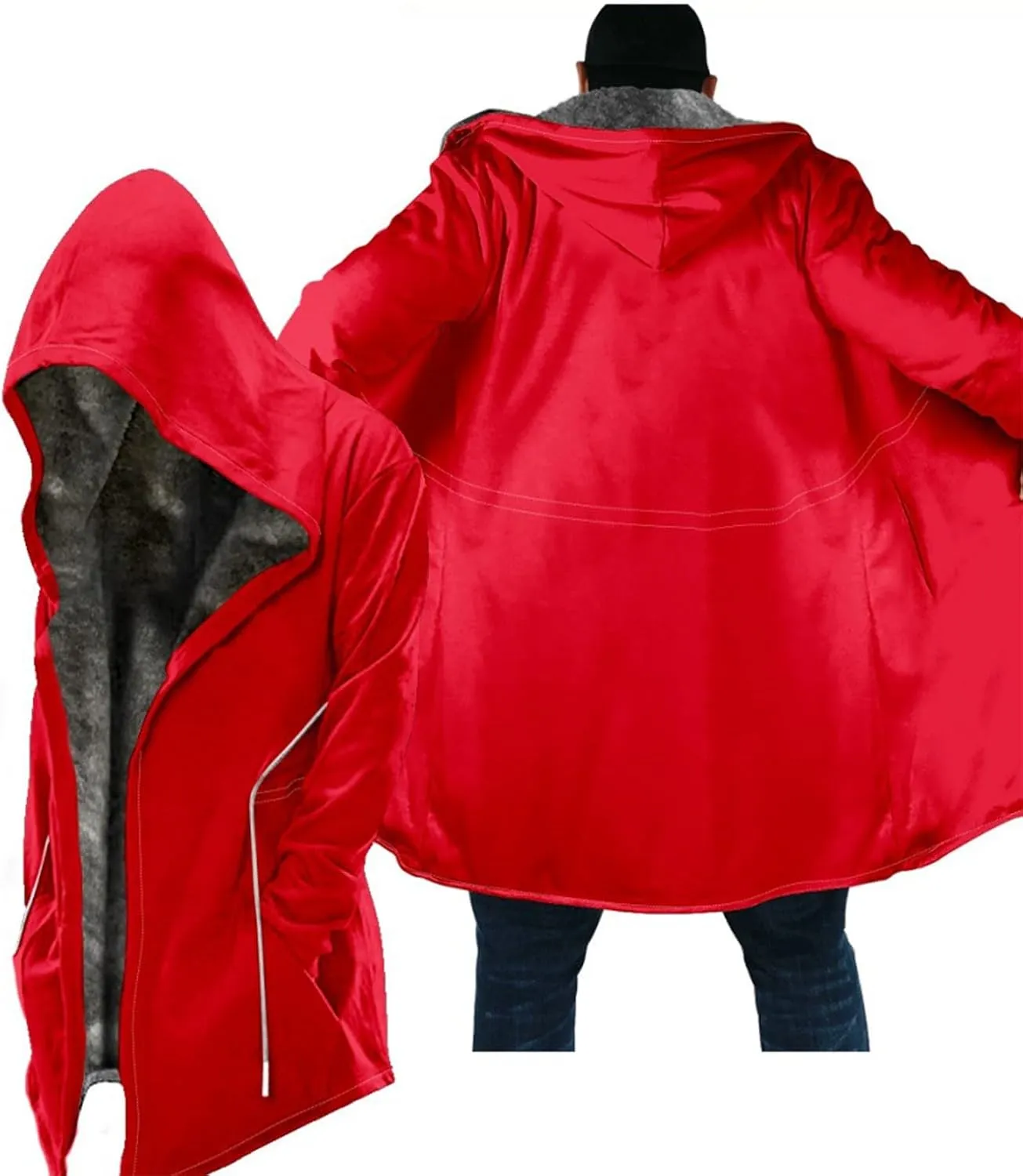 Solid Color Thickened Zipper Winter Jackets With Hood Long Sleeve Heavyweight Warm Fleece Coat, M-6XL