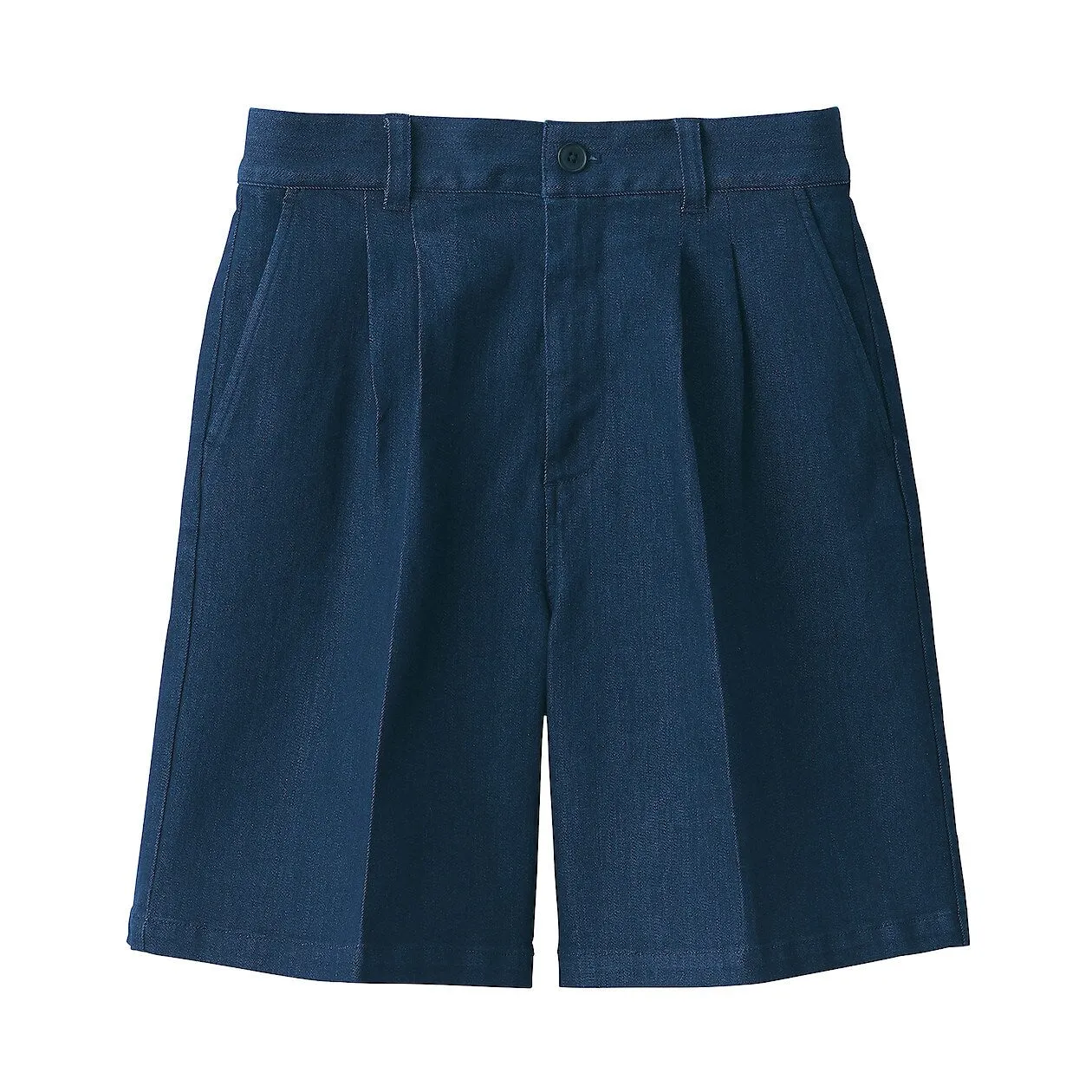 Stretch Denim Pleated Bermuda Shorts