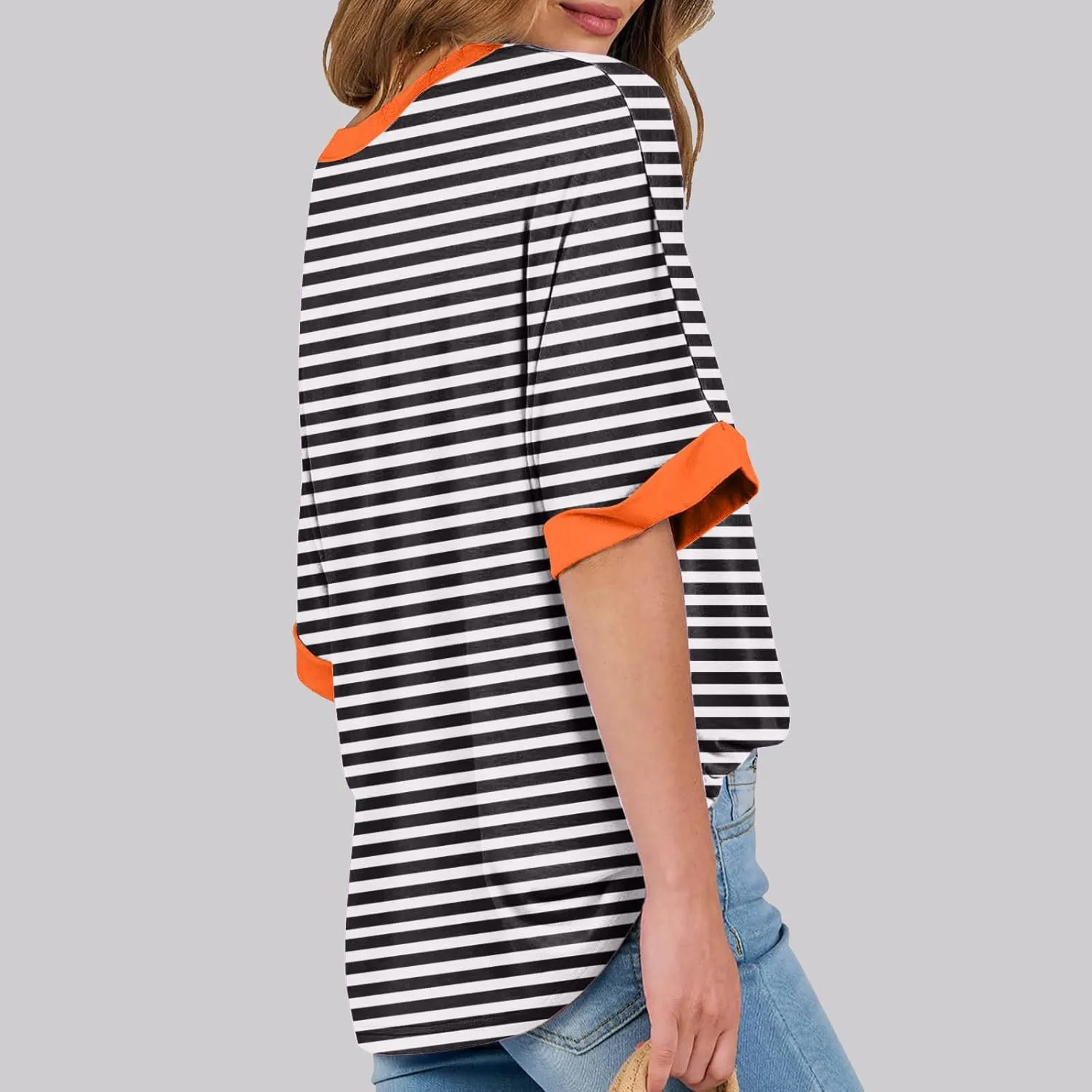 Striped Shirt Women Women's Fashion Half Sleeve Tshirts Shirts Summer Crewneck Workout Tops Casual 2025 Trendy