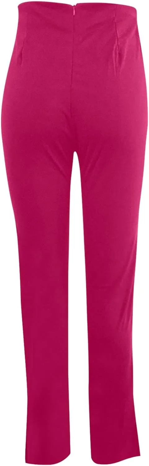 Stylish Elastic High Waist Straight Wide Leg Trousers for Womens Casual Lightweight Solid Color Soft Comfortable Button Pants