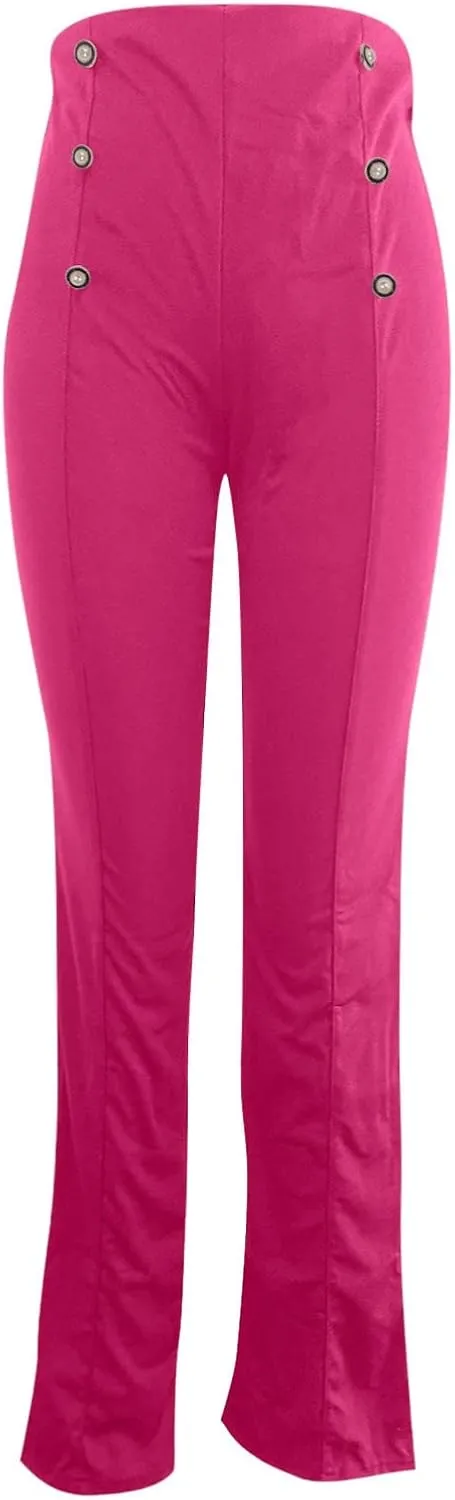 Stylish Elastic High Waist Straight Wide Leg Trousers for Womens Casual Lightweight Solid Color Soft Comfortable Button Pants