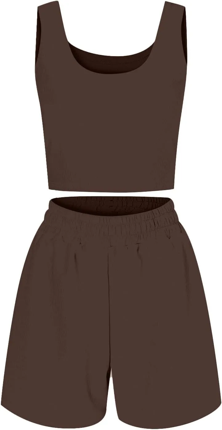Summer 2 Piece Outfits for Women Sleeveless Crop Tank Top and High Waisted Short Sets Loungewear Tracksuit Set