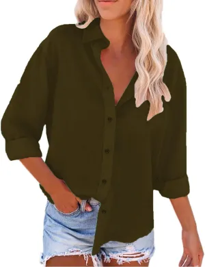 Summer Cotton Linen Shirts for Women Trendy Casual Long Sleeve Button Oversized Tshirts Ladies Work Tops