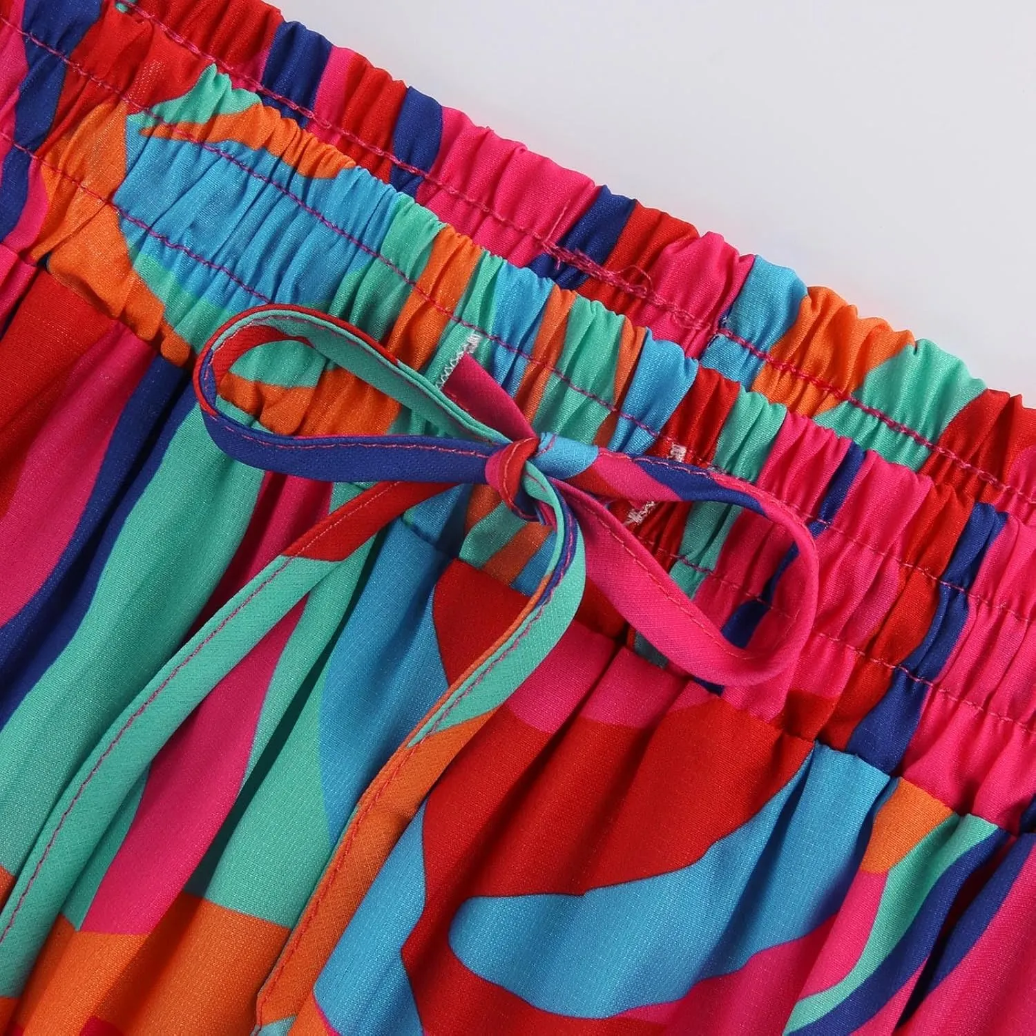 Summer Skirts for Women 2025 Boho Floral Print High Waist Elastic Tiered Flowy Long Beach Skirt with Pockets