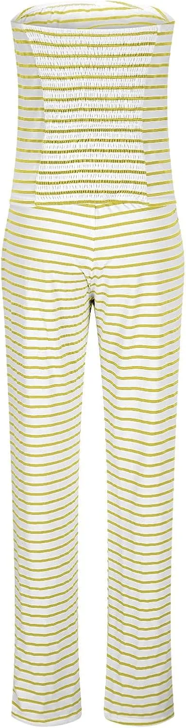 Summer Striped 2 Piece Lounge Sets Women Casual Strapless Crop Tube Tops and Wide Leg Pants Sets Matching Beach Sets