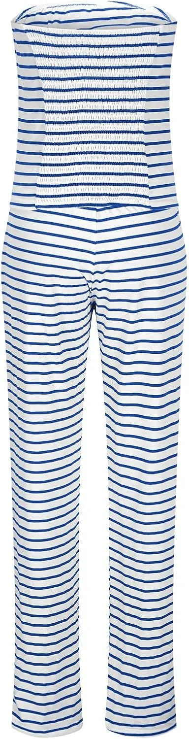 Summer Striped 2 Piece Lounge Sets Women Casual Strapless Crop Tube Tops and Wide Leg Pants Sets Matching Beach Sets