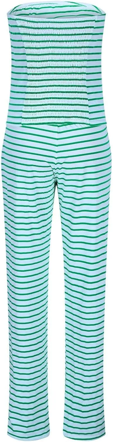 Summer Striped 2 Piece Lounge Sets Women Casual Strapless Crop Tube Tops and Wide Leg Pants Sets Matching Beach Sets