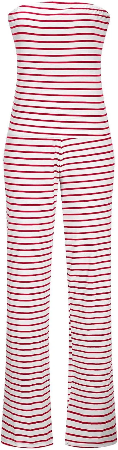 Summer Striped 2 Piece Lounge Sets Women Casual Strapless Crop Tube Tops and Wide Leg Pants Sets Matching Beach Sets