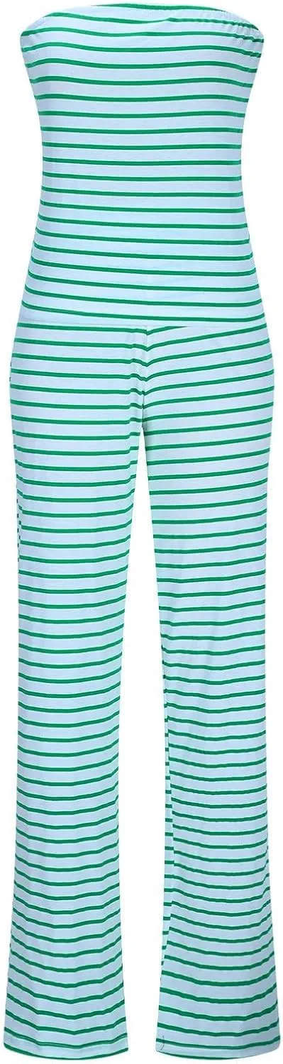 Summer Striped 2 Piece Lounge Sets Women Casual Strapless Crop Tube Tops and Wide Leg Pants Sets Matching Beach Sets