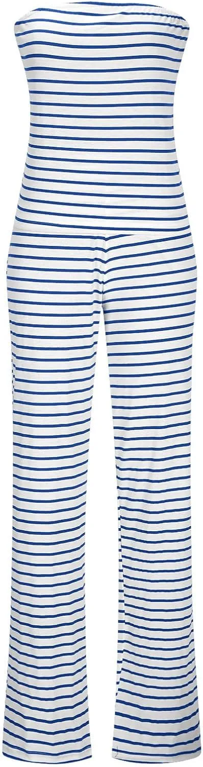 Summer Striped 2 Piece Lounge Sets Women Casual Strapless Crop Tube Tops and Wide Leg Pants Sets Matching Beach Sets
