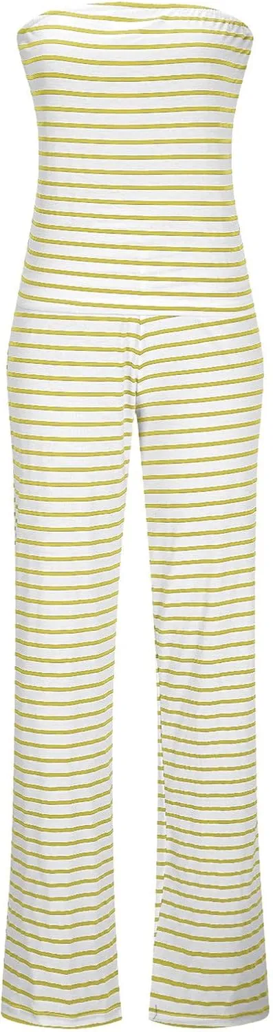 Summer Striped 2 Piece Lounge Sets Women Casual Strapless Crop Tube Tops and Wide Leg Pants Sets Matching Beach Sets