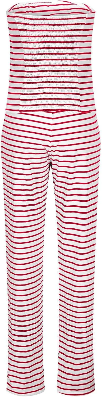 Summer Striped 2 Piece Lounge Sets Women Casual Strapless Crop Tube Tops and Wide Leg Pants Sets Matching Beach Sets