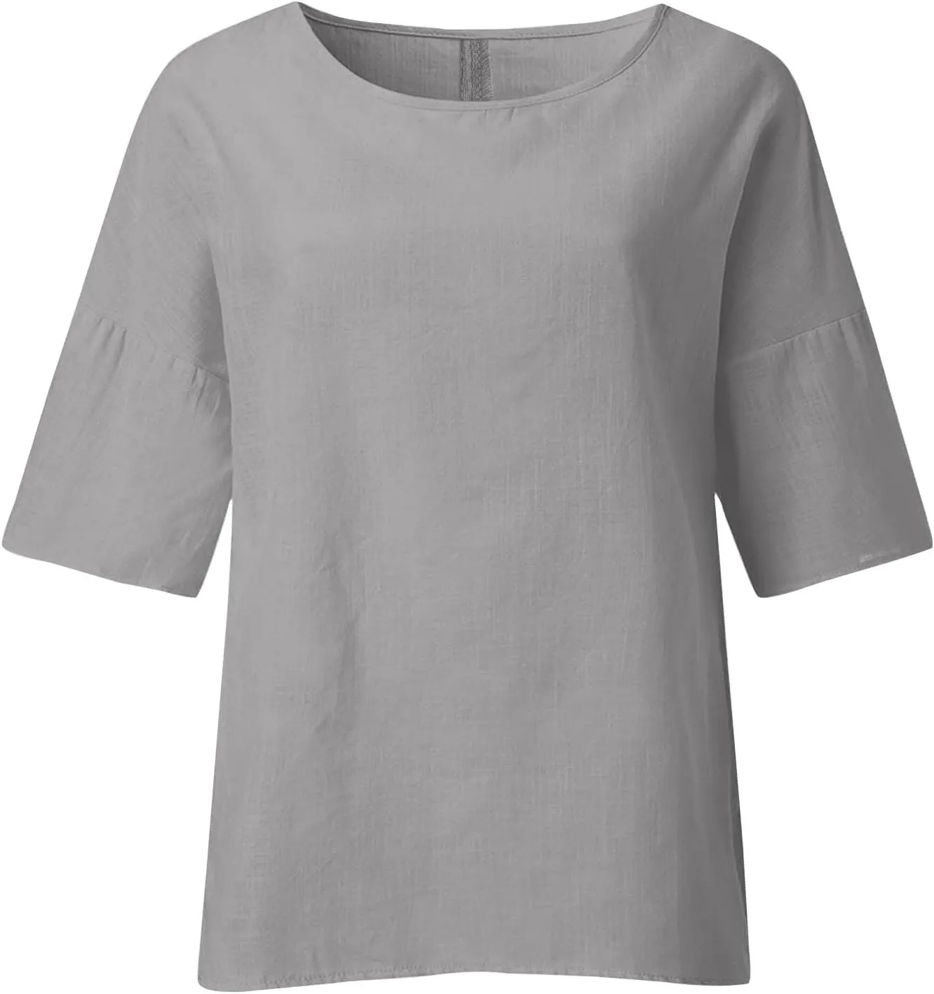 Summer Tops for Women 2025 Trendy 3/4 Length Sleeve Crew Neck Lined Shirts Loose Fit Side Split Solid Blouses Casual