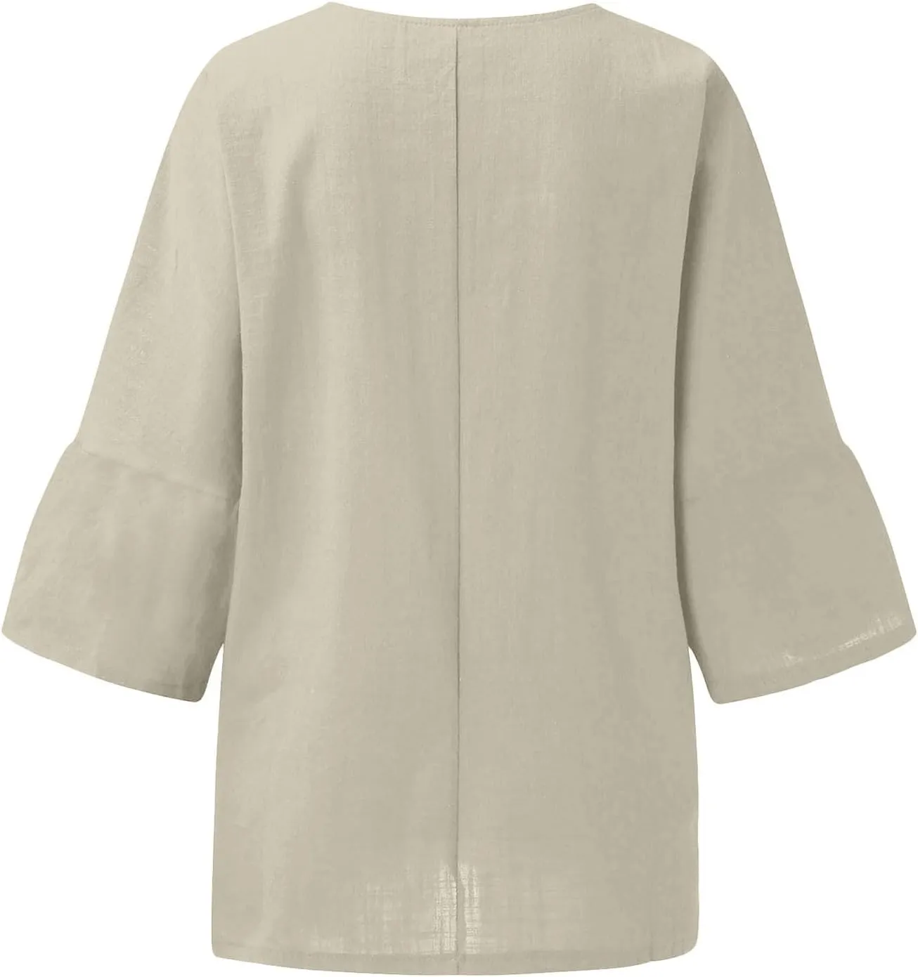 Summer Tops for Women 2025 Trendy Pleated Front Tshirt Loose Fit 3/4 Sleeve Crewneck Blouse Solid Cotton Linen Shirts