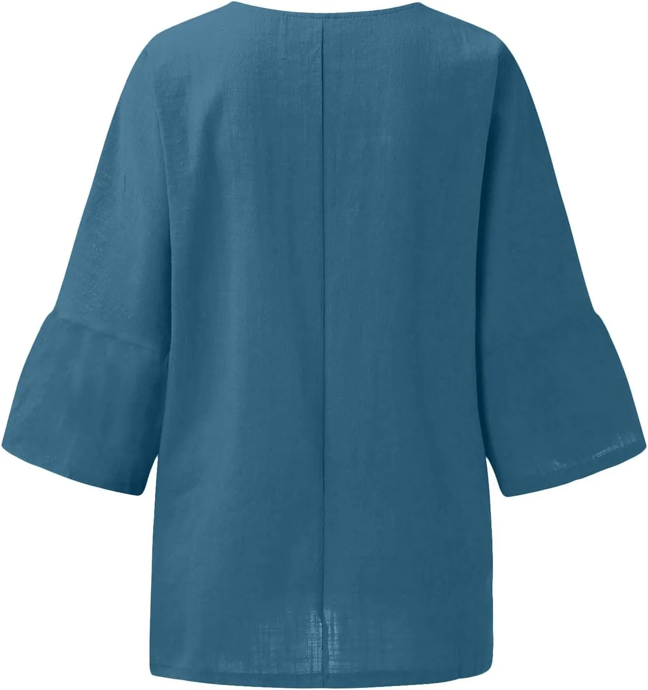 Summer Tops for Women 2025 Trendy Pleated Front Tshirt Loose Fit 3/4 Sleeve Crewneck Blouse Solid Cotton Linen Shirts