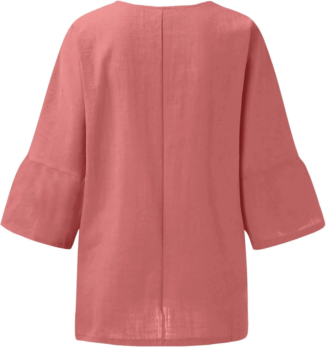 Summer Womens Linen Shirts Solid Color Casual 3/4 Sleeve Loose Tops Beach Vacation Daily Blouses for Women Dressy Casual