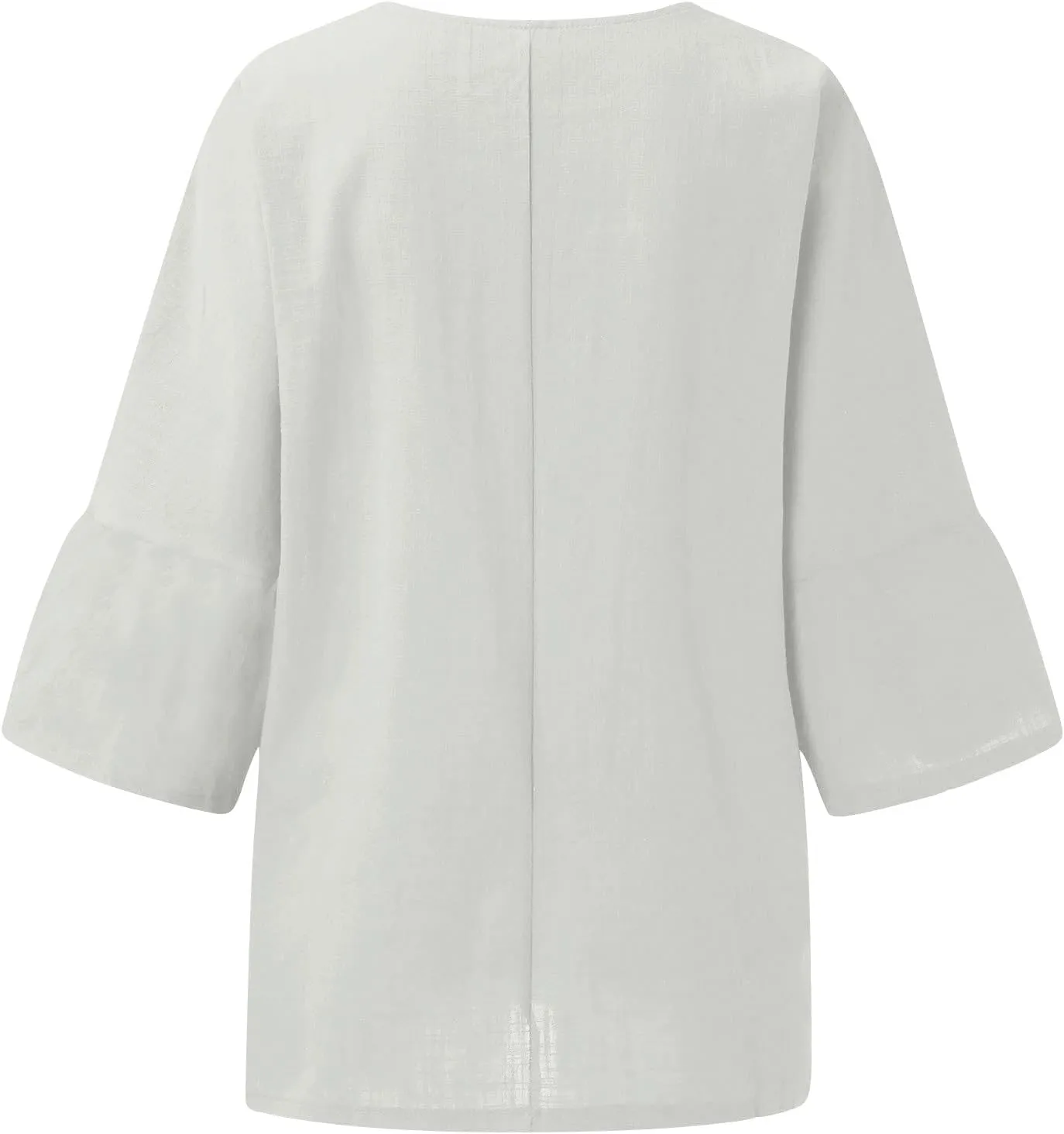Summer Womens Linen Shirts Solid Color Casual 3/4 Sleeve Loose Tops Beach Vacation Daily Blouses for Women Dressy Casual