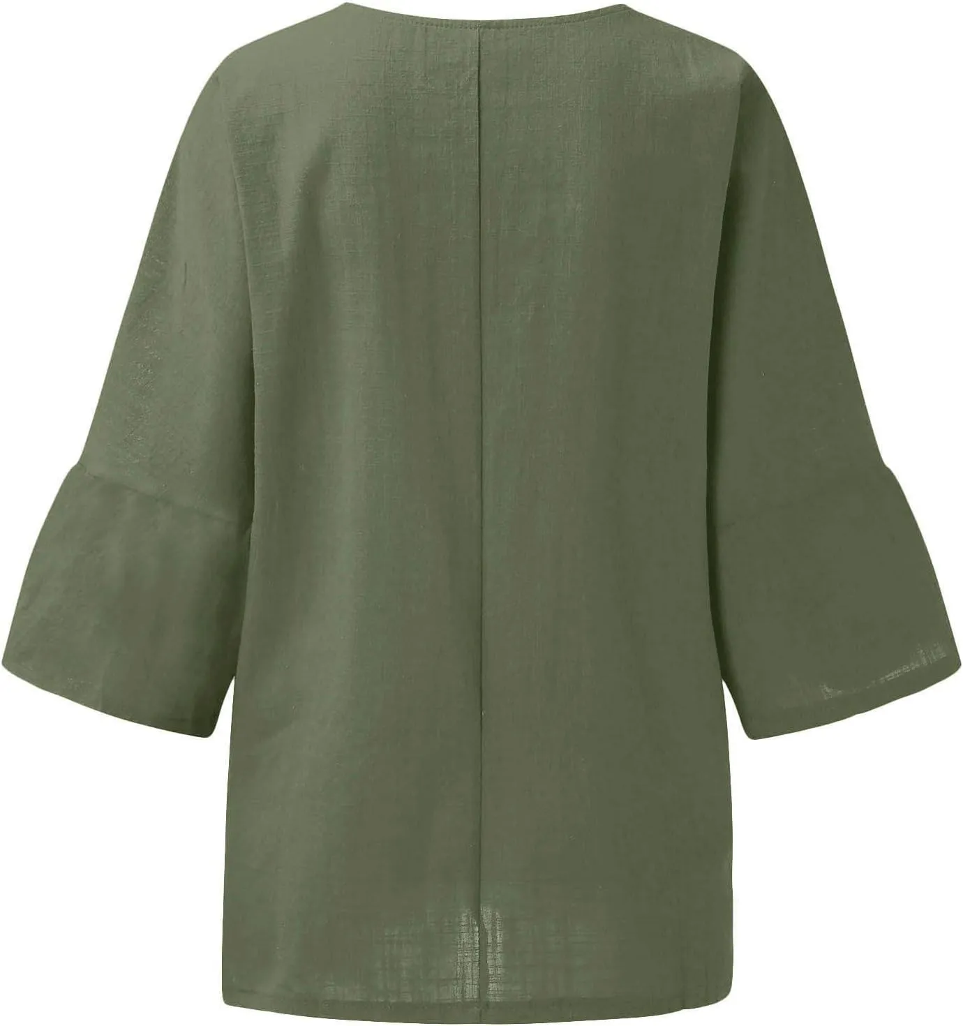 Summer Womens Linen Shirts Solid Color Casual 3/4 Sleeve Loose Tops Beach Vacation Daily Blouses for Women Dressy Casual