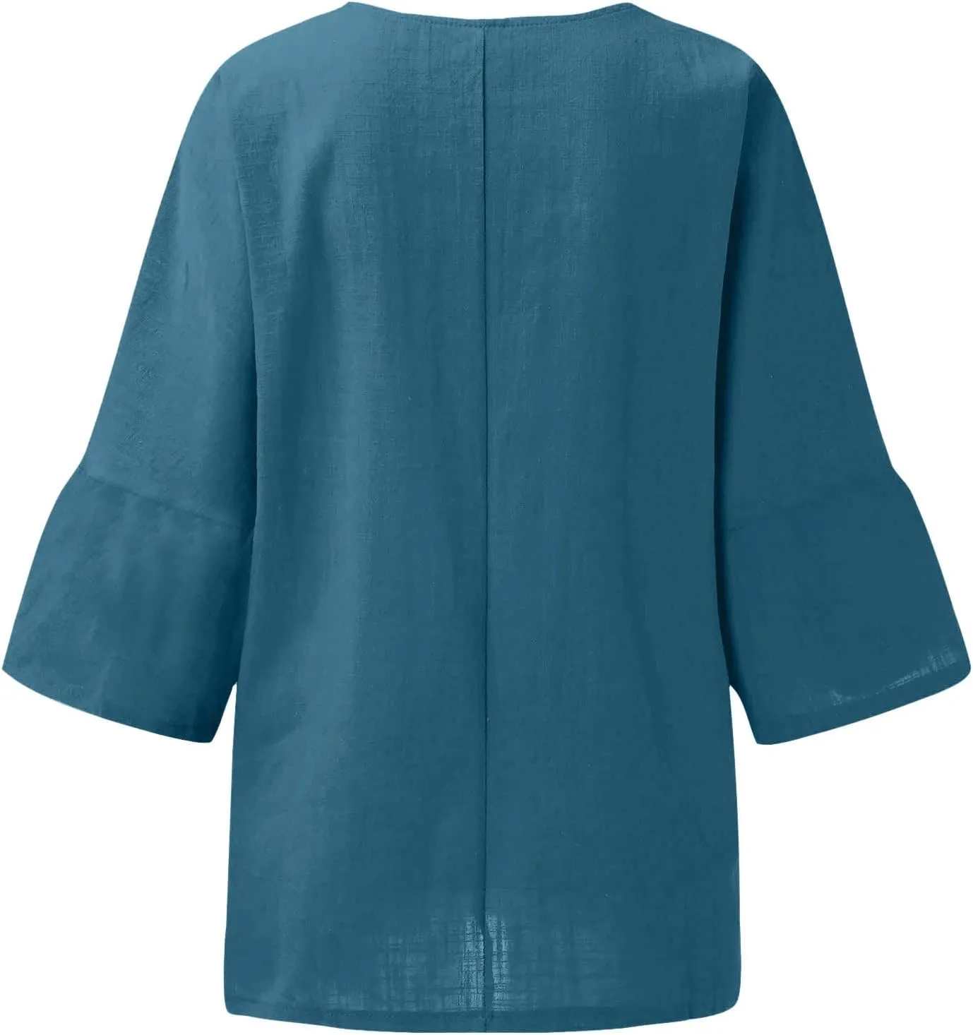 Summer Womens Linen Shirts Solid Color Casual 3/4 Sleeve Loose Tops Beach Vacation Daily Blouses for Women Dressy Casual
