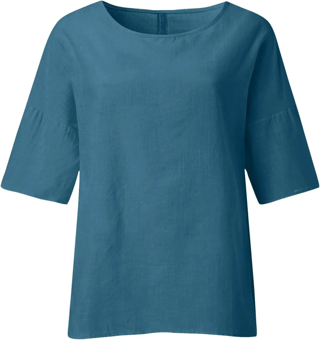 Summer Womens Linen Shirts Solid Color Casual 3/4 Sleeve Loose Tops Beach Vacation Daily Blouses for Women Dressy Casual