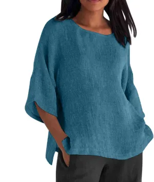 Summer Womens Linen Shirts Solid Color Casual 3/4 Sleeve Loose Tops Beach Vacation Daily Blouses for Women Dressy Casual