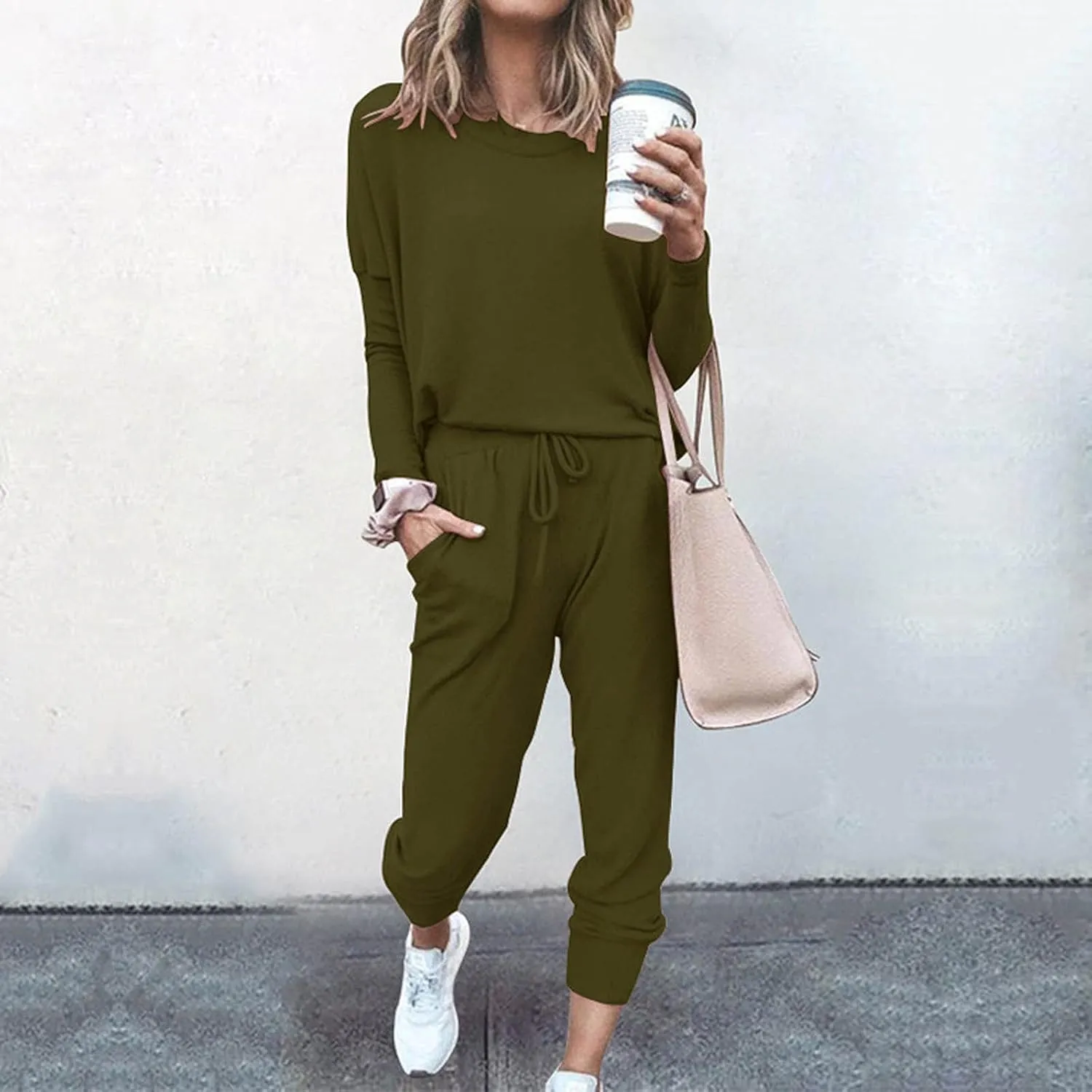 Sweatsuits Women 2 Piece Outfit Long Sleeve and Pants Set Loose Fit Lounge Set Casual Tracksuit Summer Track Suit