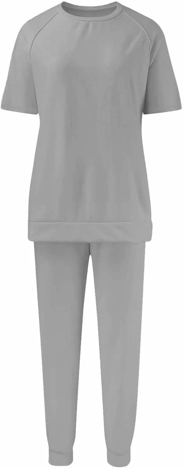 Sweatsuits Women 2 Piece Outfit Summer Lounge Sets Short Sleeve T Shirts Sweatpant Jogger Sets Workout Sets Tracksuit