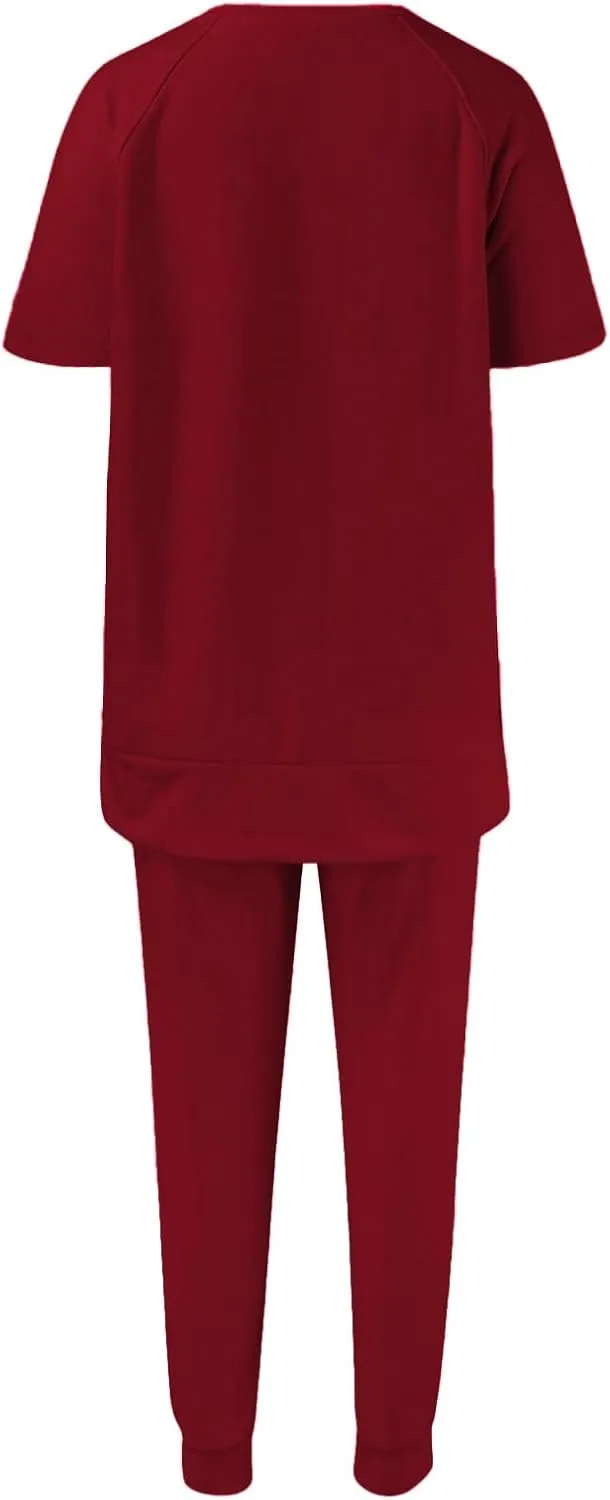 Sweatsuits Women 2 Piece Outfit Summer Lounge Sets Short Sleeve T Shirts Sweatpant Jogger Sets Workout Sets Tracksuit