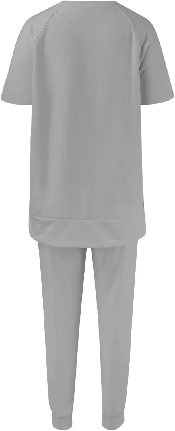 Sweatsuits Women 2 Piece Outfit Summer Lounge Sets Short Sleeve T Shirts Sweatpant Jogger Sets Workout Sets Tracksuit