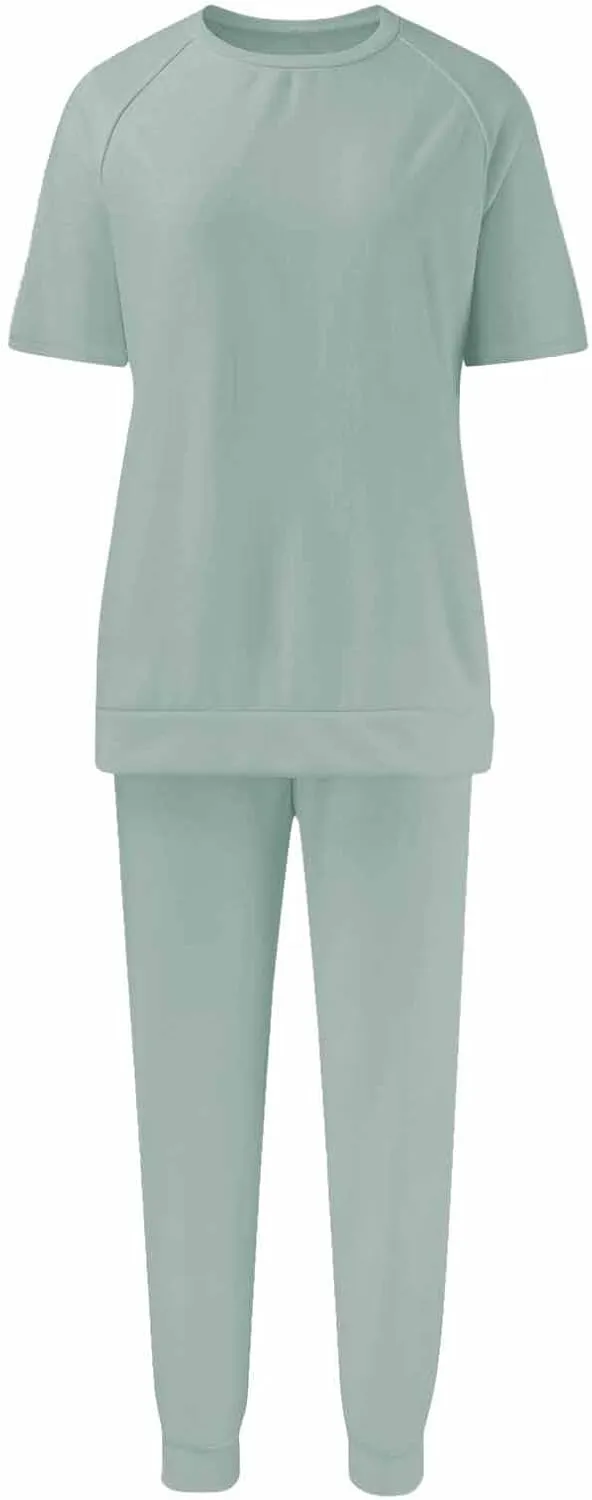 Sweatsuits Women 2 Piece Outfit Summer Lounge Sets Short Sleeve T Shirts Sweatpant Jogger Sets Workout Sets Tracksuit