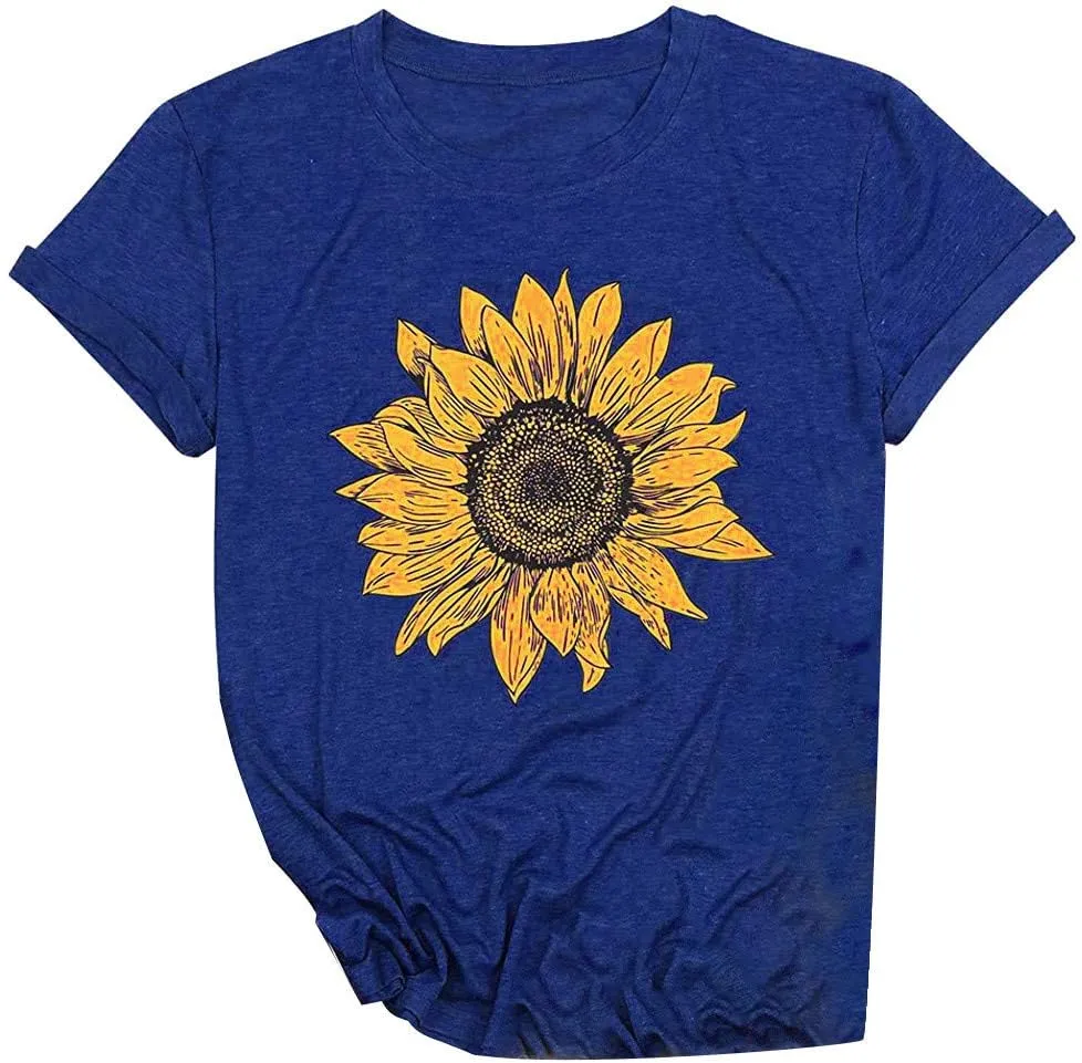 T Shirts for Women V Neck Slim Fit Flowers Print Shirt Floral Wildflowers Graphic Tees Casual Short Sleeve T Shirts