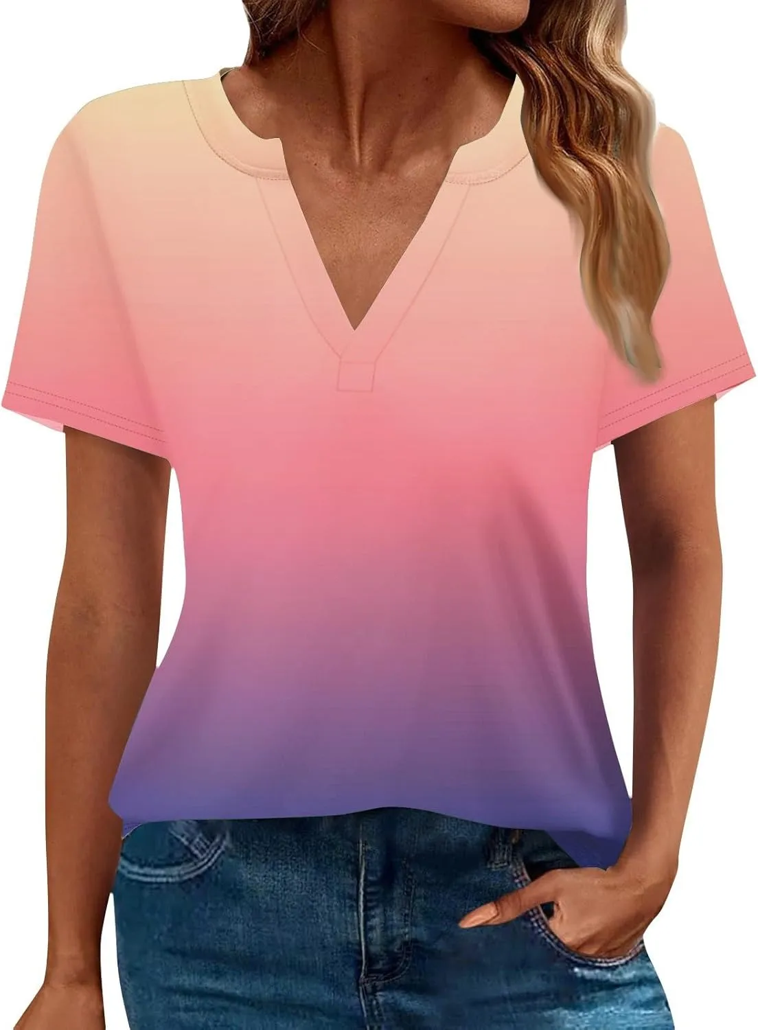 T Shirts Short Sleeve V Neck Tees Womens Fashion Tops 2025 Trendy Business Casual Summer Fashion Clothing Tops