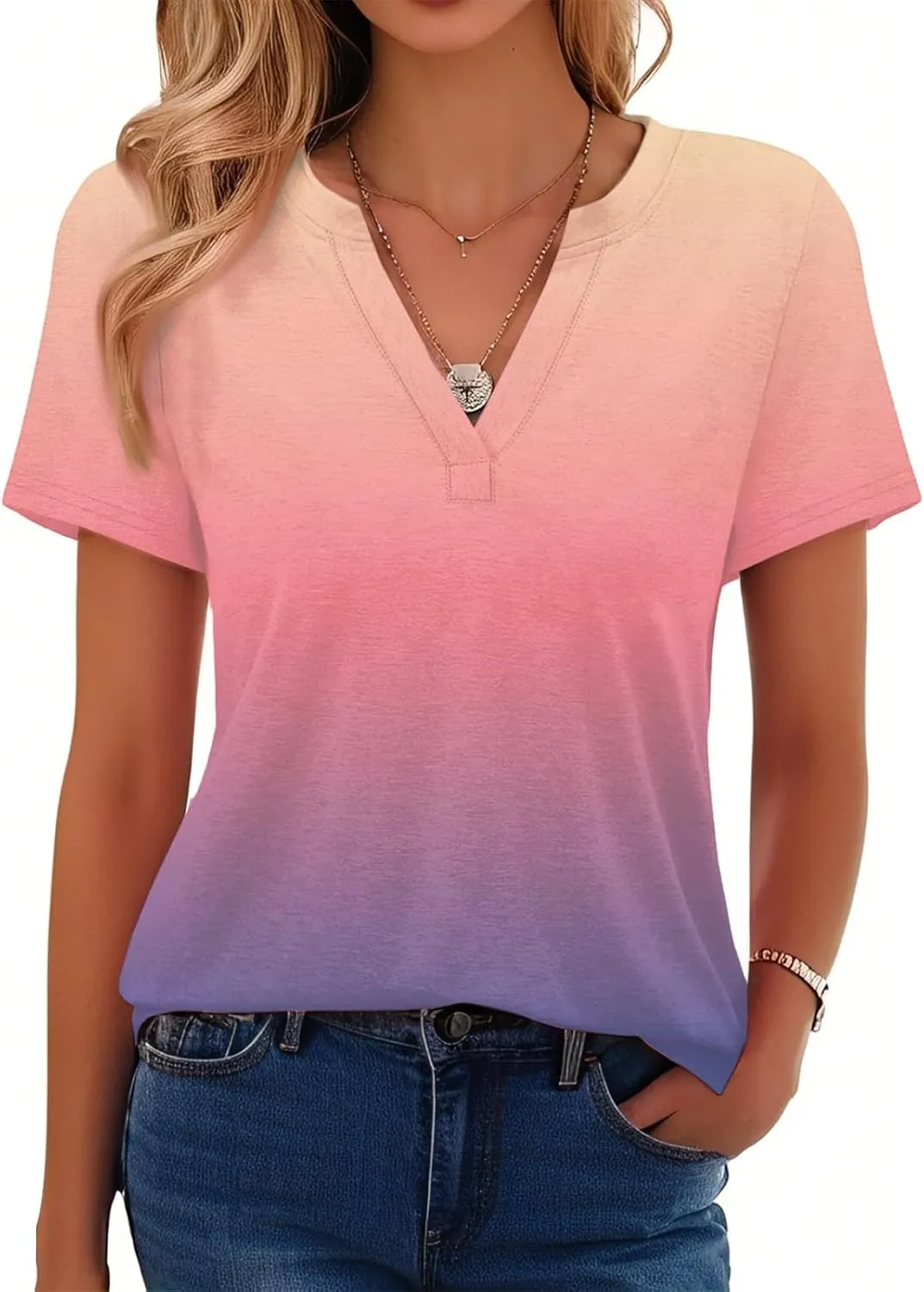 T Shirts Short Sleeve V Neck Tees Womens Fashion Tops 2025 Trendy Business Casual Summer Fashion Clothing Tops