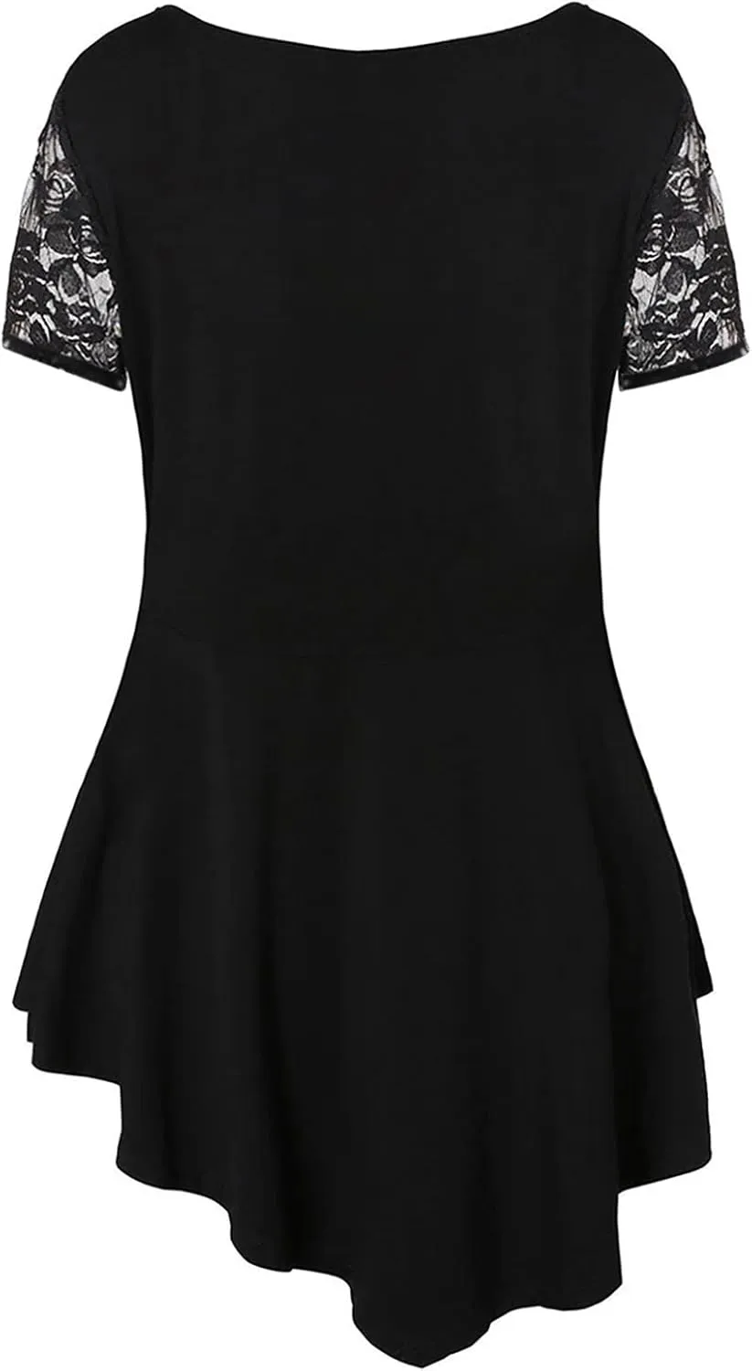 Tee Shirts for Women Summer Fall Short Sleeve Crewneck Lace Floral Loose Fit Plus Size Basic Tops Shirts Women 2025