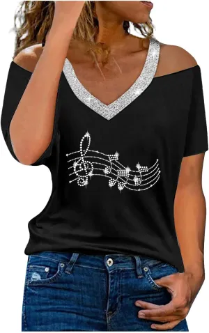 Tops for Women Fall Summer Short Sleeve Cold Shoulder Vneck Backless Halter Tops Shirt Blouses Women 2025 UT