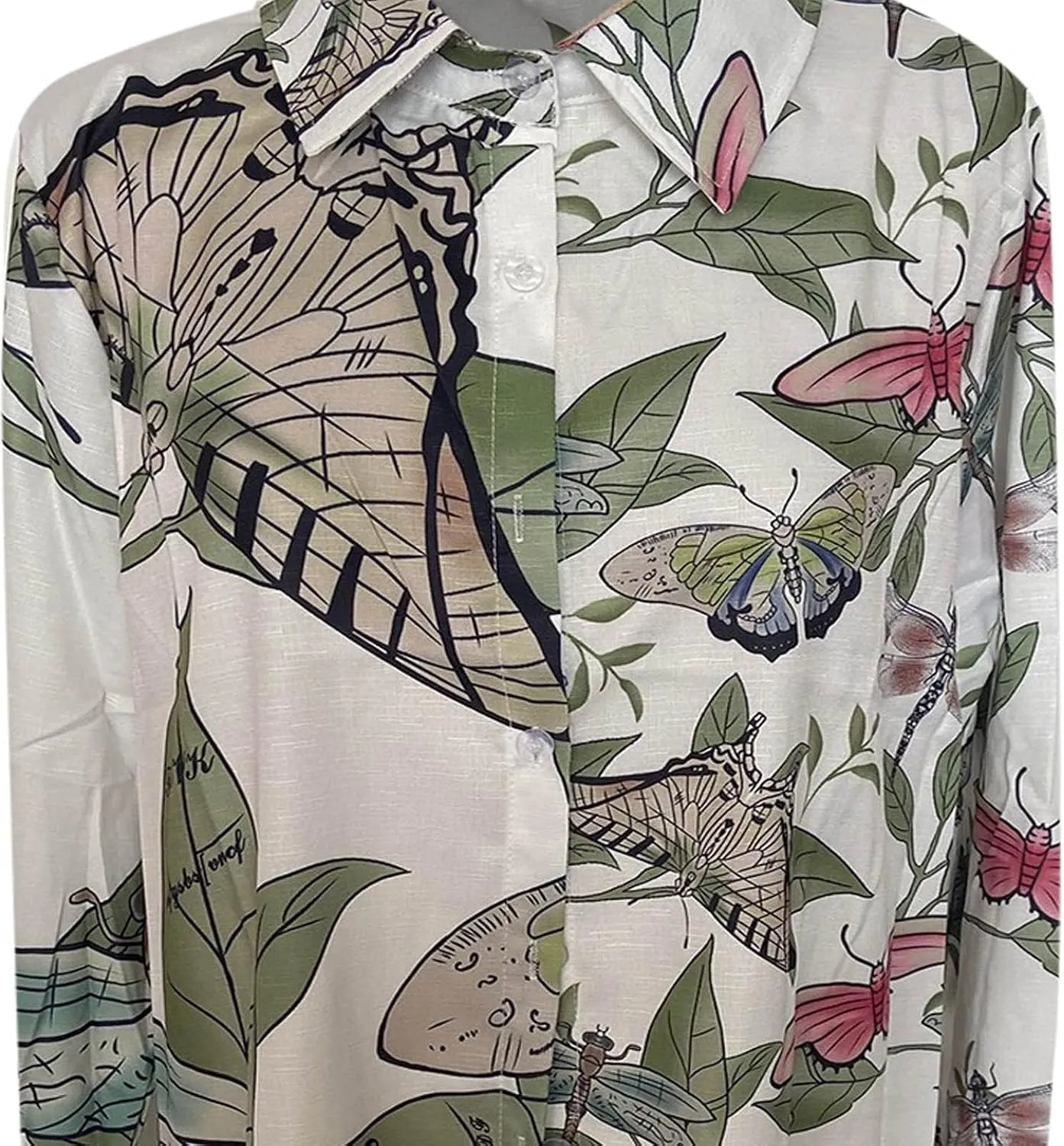 Tops for Women Lapel V Neck Mushroom Print Shirts Summer Cotton Linen Tees Shirts Long Sleeve Button Down Blouses