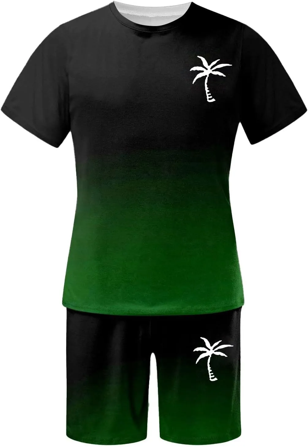 Track Suits for Men Set Short Sleeve Coconut Tree Print Gradient Shirt and Shorts 2 Piece Outfits Summer Casual Workout Sets