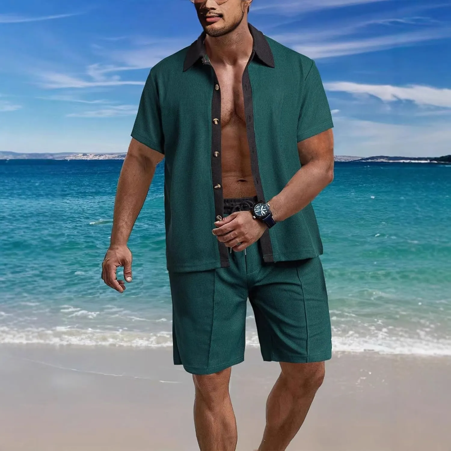 Tracksuits for Men 2025 Summer Button Down Short Sleeve Hawaiian Shirt and Beach Shorts 2 Piece Set Outfits for Vacation