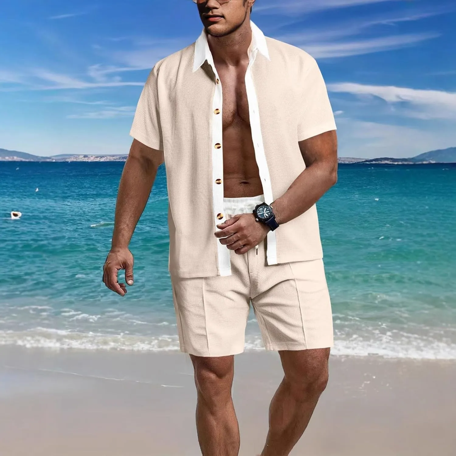 Tracksuits for Men 2025 Summer Button Down Short Sleeve Hawaiian Shirt and Beach Shorts 2 Piece Set Outfits for Vacation