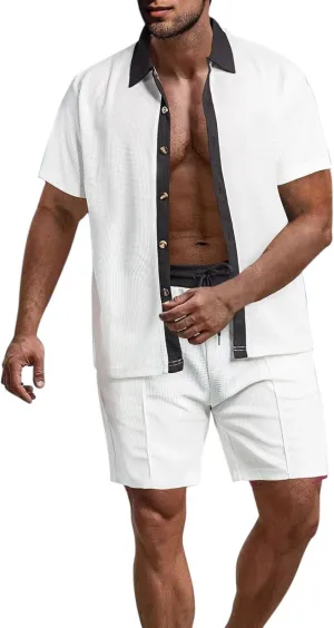 Tracksuits for Men 2025 Summer Button Down Short Sleeve Hawaiian Shirt and Beach Shorts 2 Piece Set Outfits for Vacation