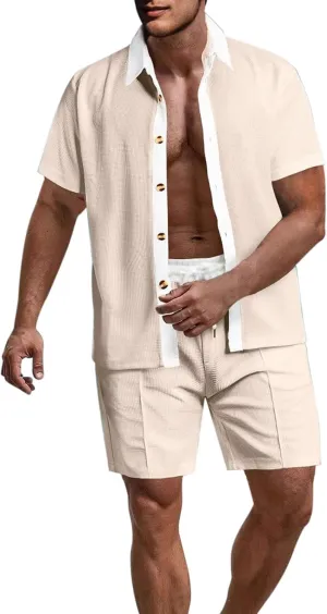 Tracksuits for Men 2025 Summer Button Down Short Sleeve Hawaiian Shirt and Beach Shorts 2 Piece Set Outfits for Vacation