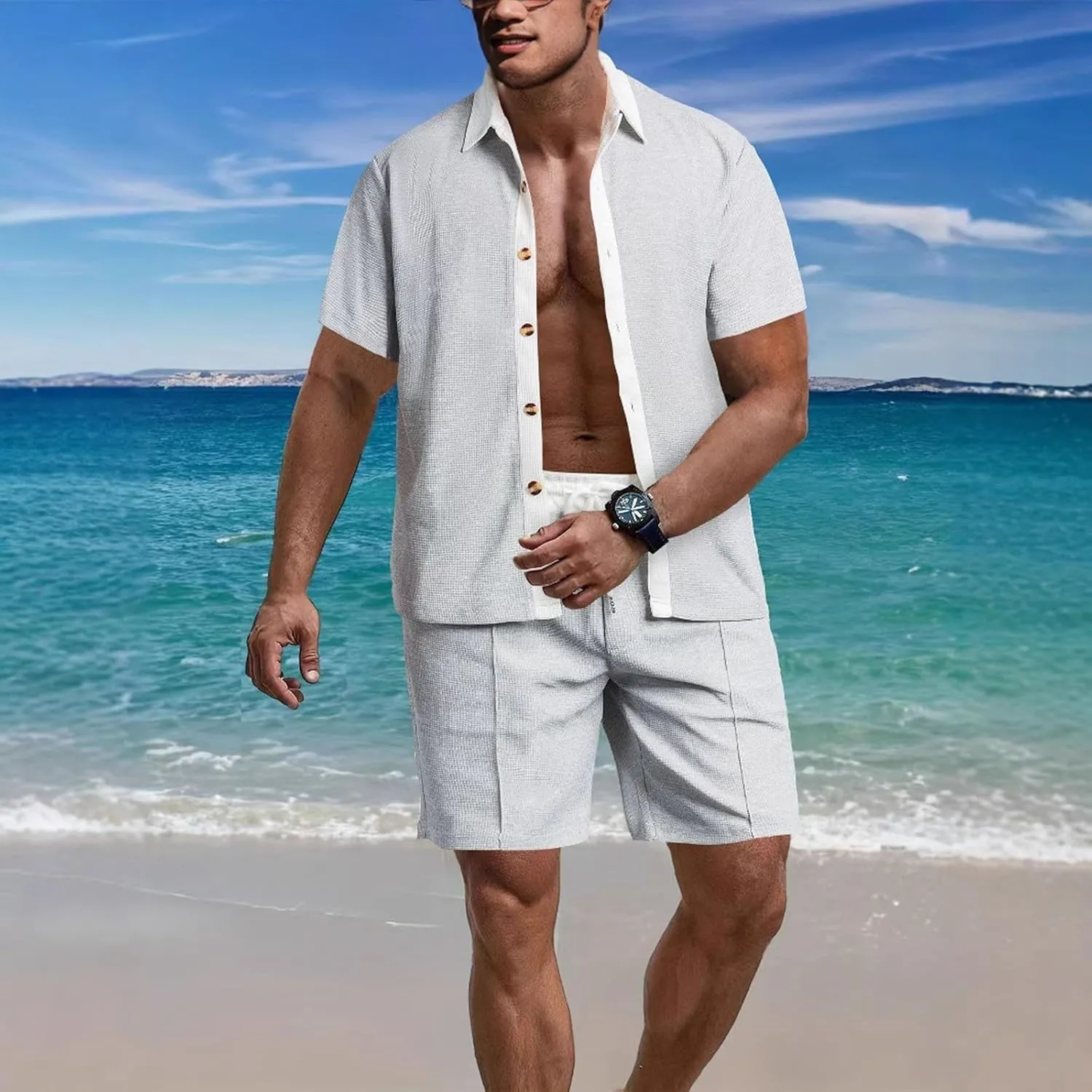 Tracksuits for Men 2025 Summer Button Down Short Sleeve Hawaiian Shirt and Beach Shorts 2 Piece Set Outfits for Vacation