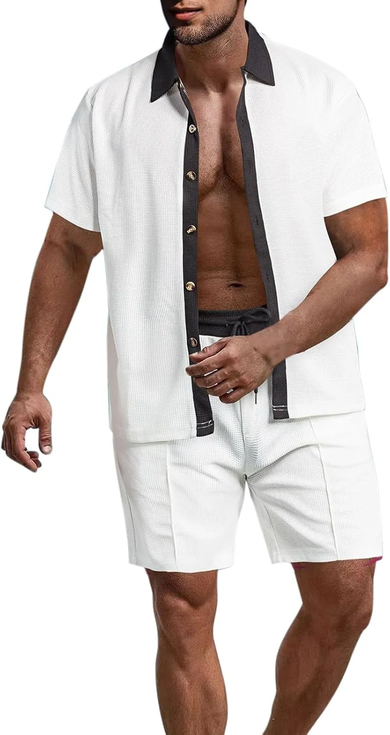 Tracksuits for Men 2025 Summer Button Down Short Sleeve Hawaiian Shirt and Beach Shorts 2 Piece Set Outfits for Vacation